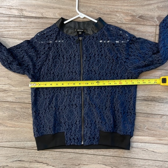 Stella & Dot Navy Blue Lace and Leather Zip up Jacket - Picture 12 of 13